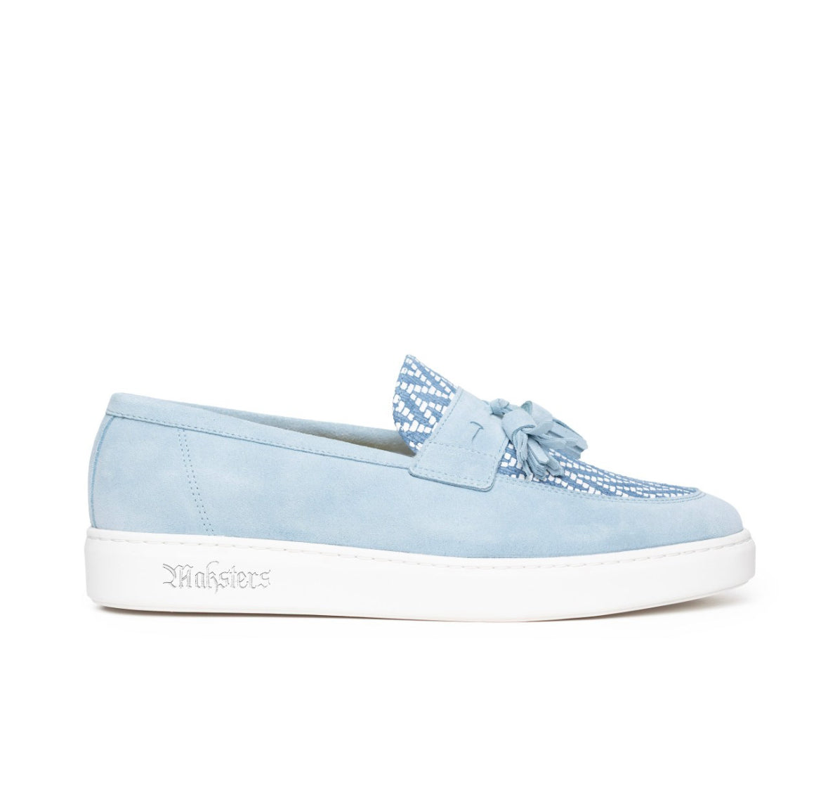 Light blue sneaker with white sole